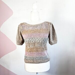 Vintage Y2k 90s Crochet Top 2000s Open Knit Boho Festival Hippie Small